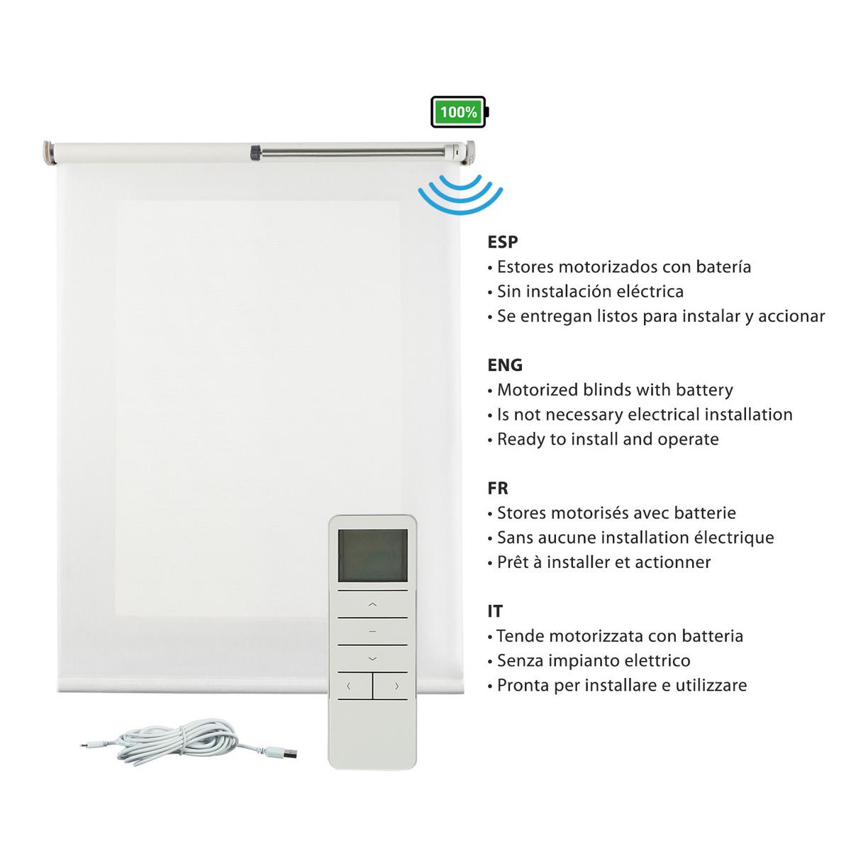 ROLLO motorisiert, Weiß, 120 x 250 cm - Weiß, Kunststoff (120/250cm) - STORESDECO