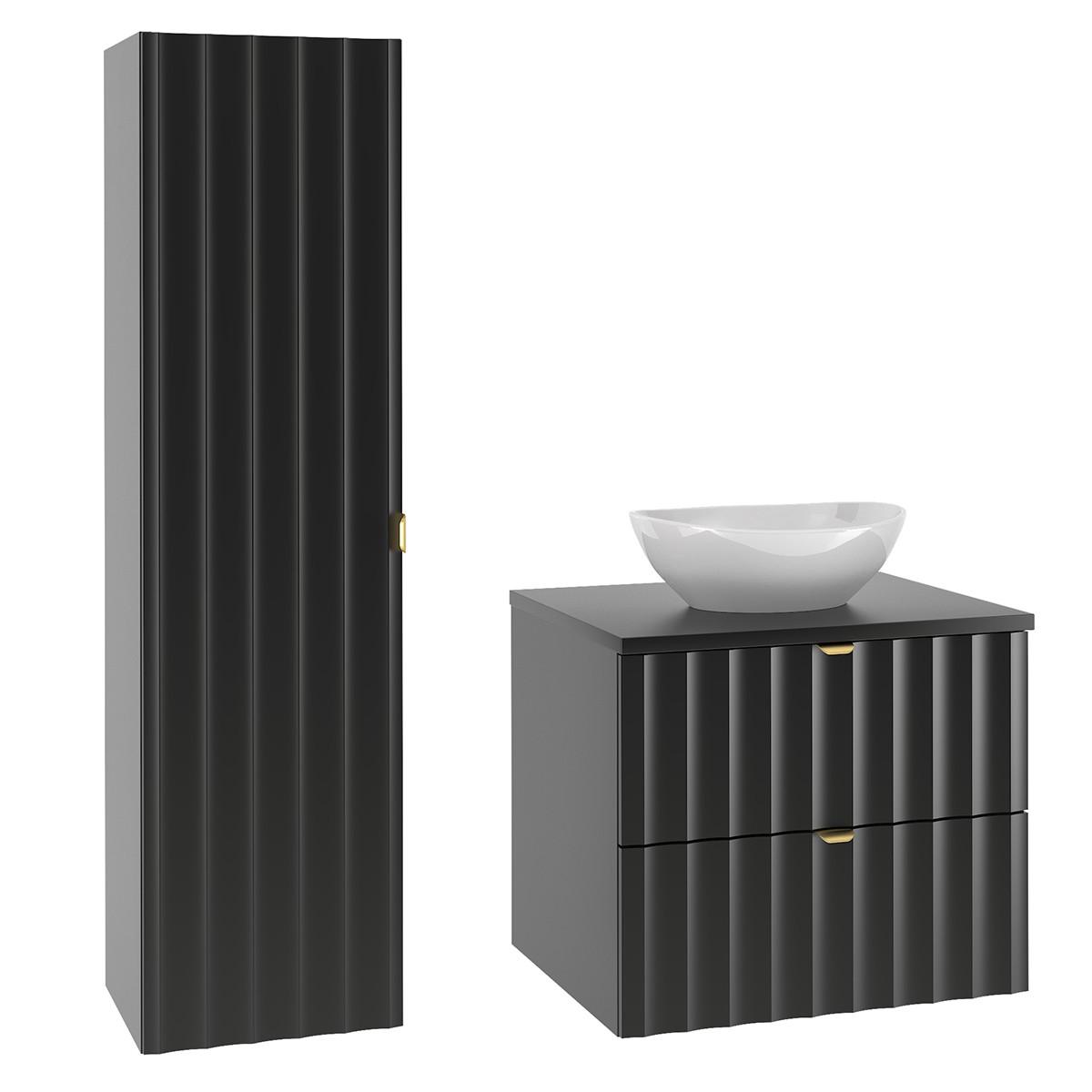 BADMÖBEL 60.6cm Lexa 2er-Set Schwarz - Schwarz, Holzwerkstoff (60.6/52.2/46.5cm) - Petits-meubles