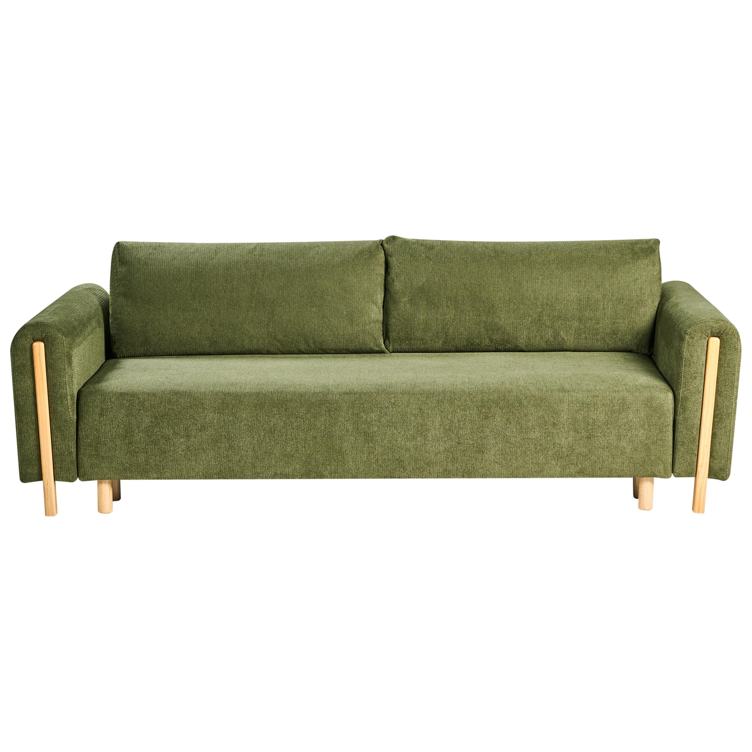 SCHLAFSOFA 3-Sitzer Stoff Grün mit Stauraum Kvam - Hellbraun, Textil (242/85/99cm) - Beliani
