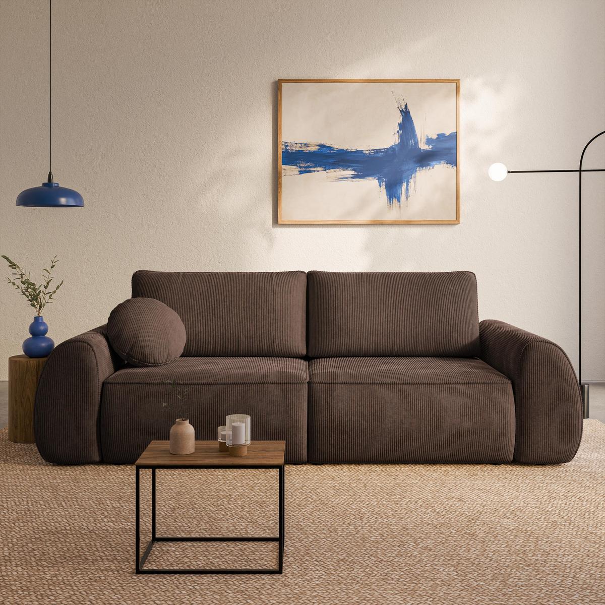 BETTSOFA ZEFEO Braun Kordstoff mit Schlaffunktion - Braun, Textil (264/96/106cm) - MASSENO