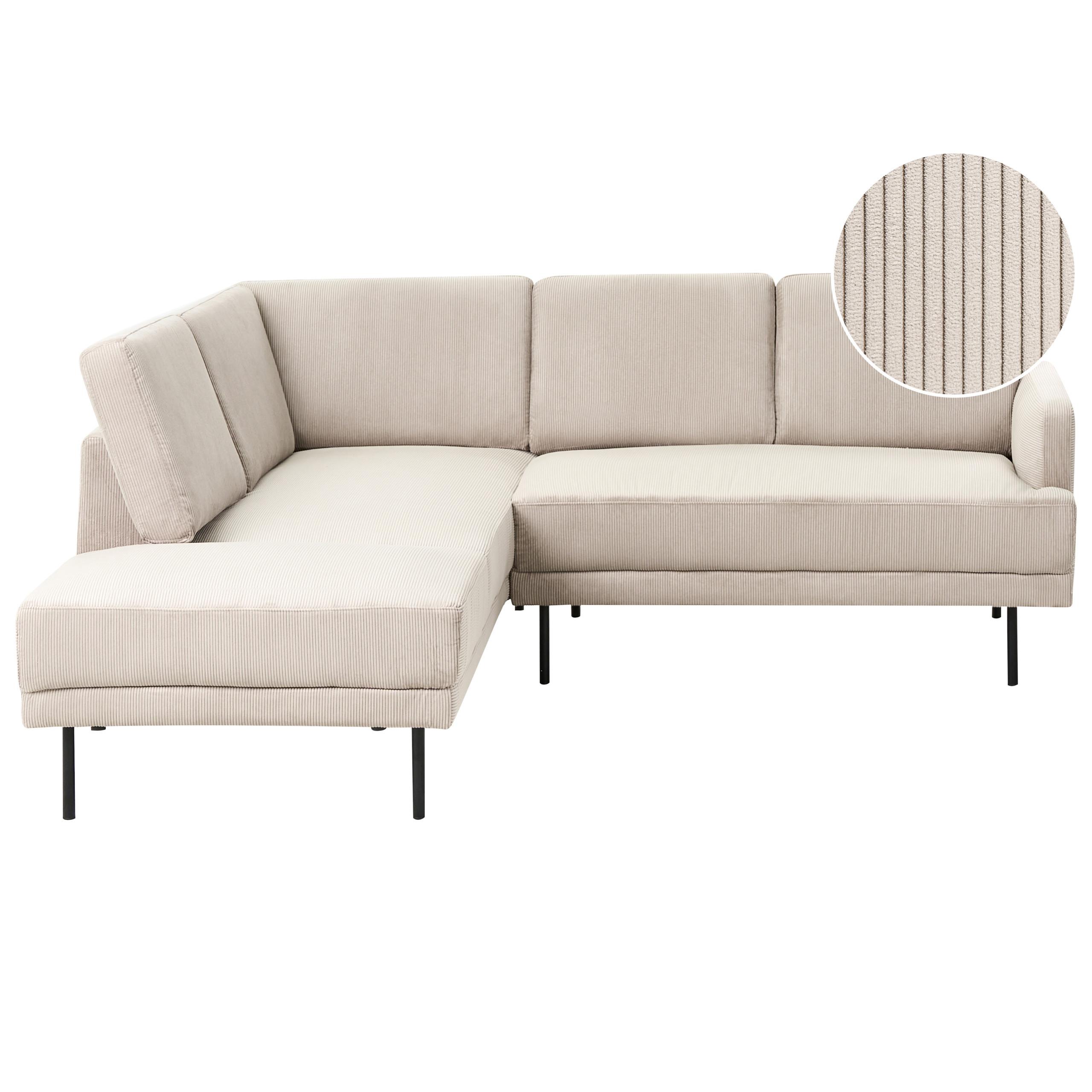 ECKSOFA 4-Sitzer Cord Beige rechtsseitig Breda - Beige/Schwarz, Textil (210/200cm) - Beliani