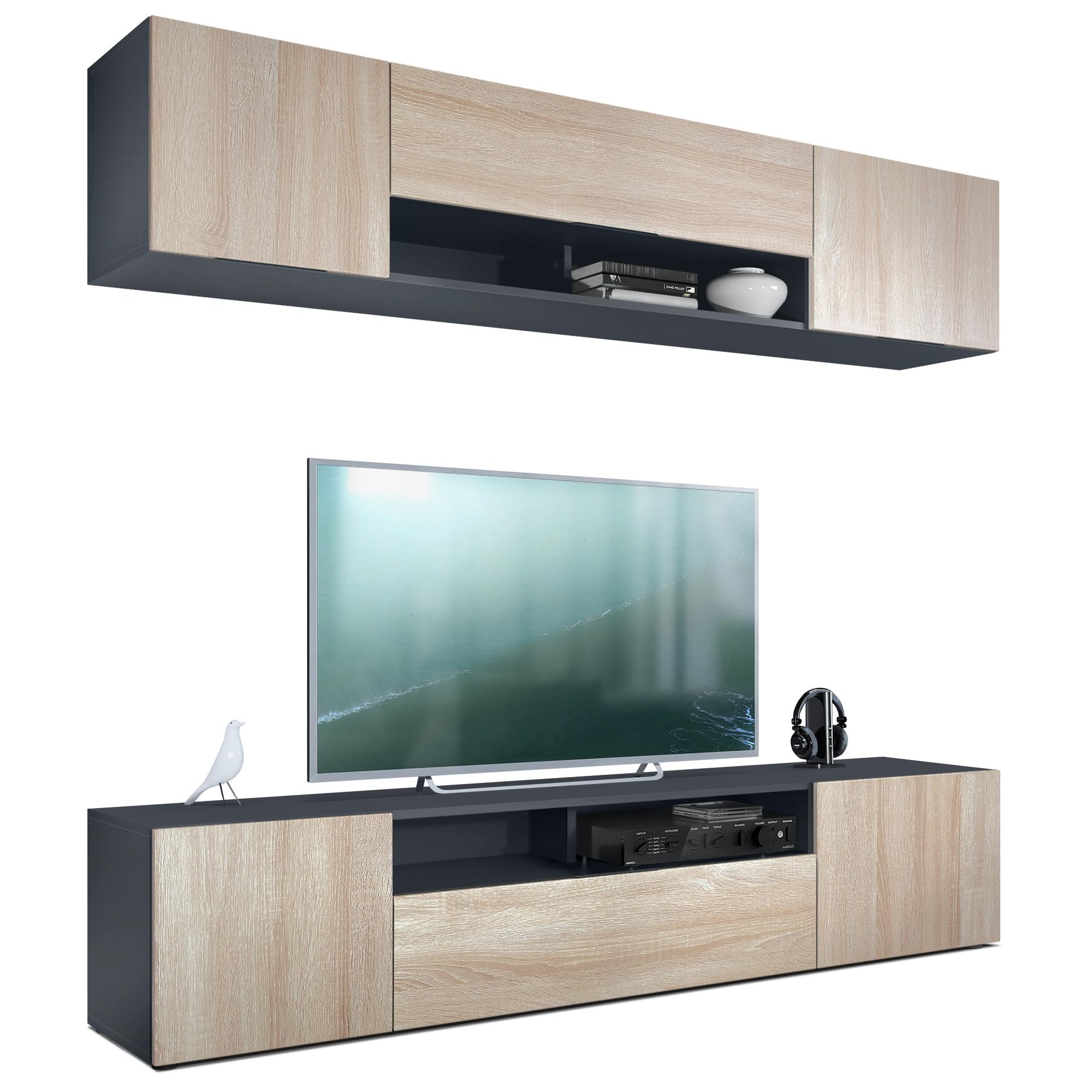 WOHNWAND Mogan Fronten in Eiche sägerau - Eiche San Remo, Holzwerkstoff (181/147/39cm) - Vladon
