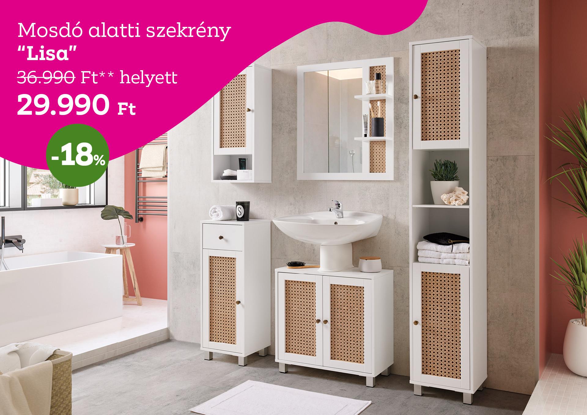 Mosdó alatti szekrény Lisa 36990 Forint helyett 29990 Forint, kedvezmény mértéke 18%