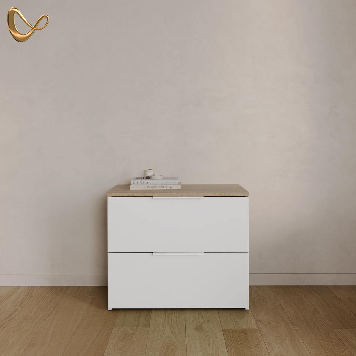 KOMMODE Piave Weiß/Sonoma 60 x 50 cm mit 2 Schubladen - Weiß/Sonoma Eiche, Holzwerkstoff (60/50/40cm) - Livinity®