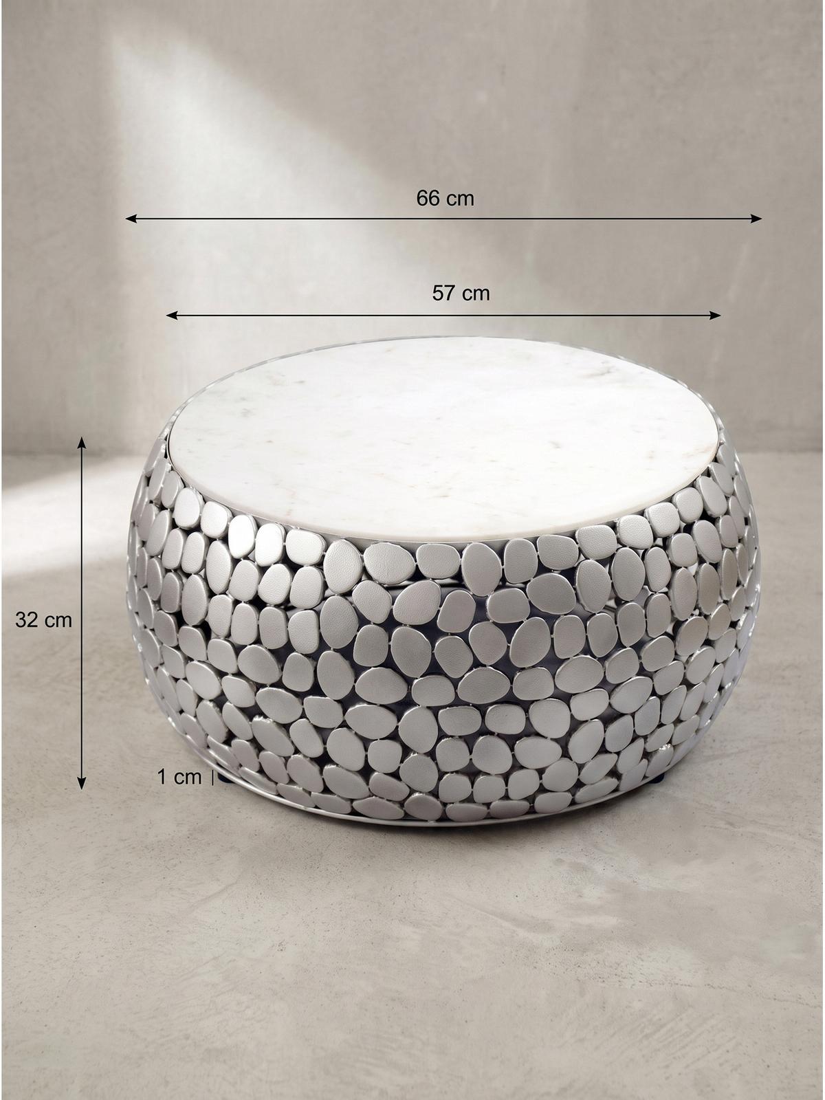 COUCHTISCH DIEMEL, Marmor, handgefertigt, Silber-Weiß, Ø 66 x 32 cm - Silberfarben, Stein/Metall (66/66/32cm) - KADIMA DESIGN