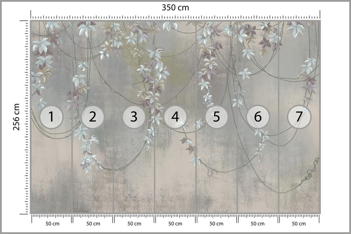 FOTOTAPETE für Wohnzimmer Abstrakte Blüten Lianen Beton Wand 350x256 - Grau, Papier (350/256cm) - Muralo