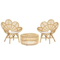 BALKONSET 2-Sitzer Rattan natürlich Auflagen beige Florentine/Limni - Beige/Naturfarben, Naturmaterialien - Beliani