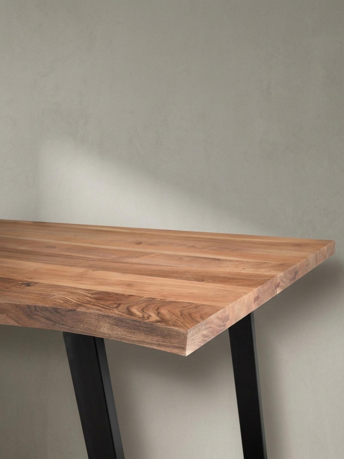 ESSTISCH Massivholz Baumkante Metall U-Gestell Handgefertigt ATOLL, Goldbraun-Schwarz 140x80x76 cm - Schwarz/Braun, Holz/Metall (80/140/76cm) - KADIMA DESIGN