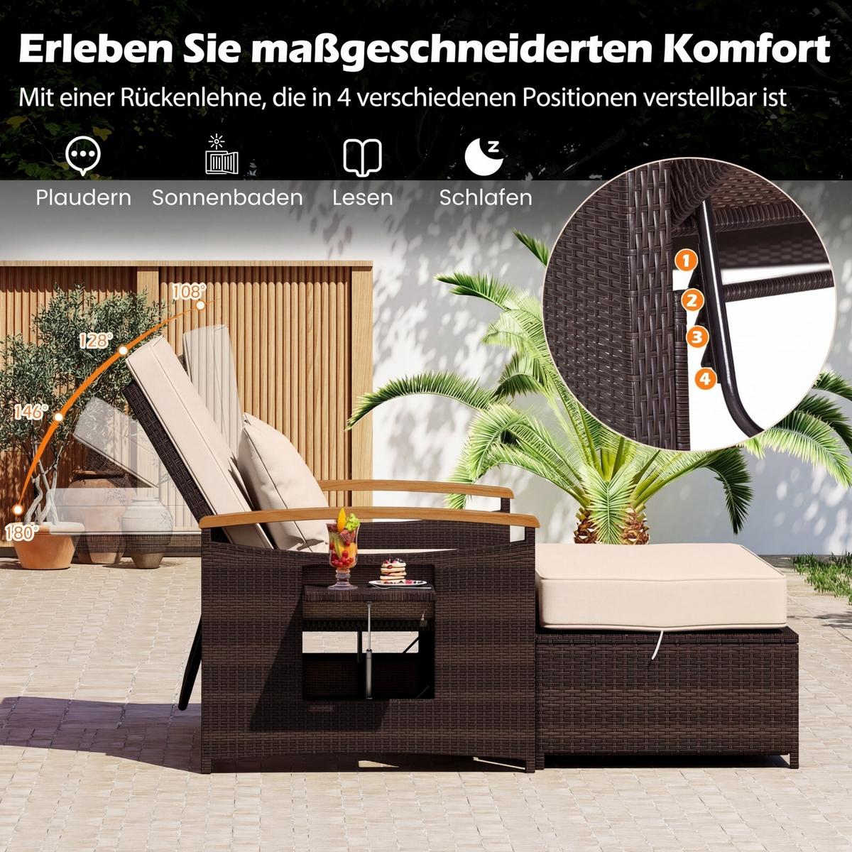 SONNENLIEGE geflochtene Doppel liege beige - Beige, Metall (164/88/72cm) - COSTWAY