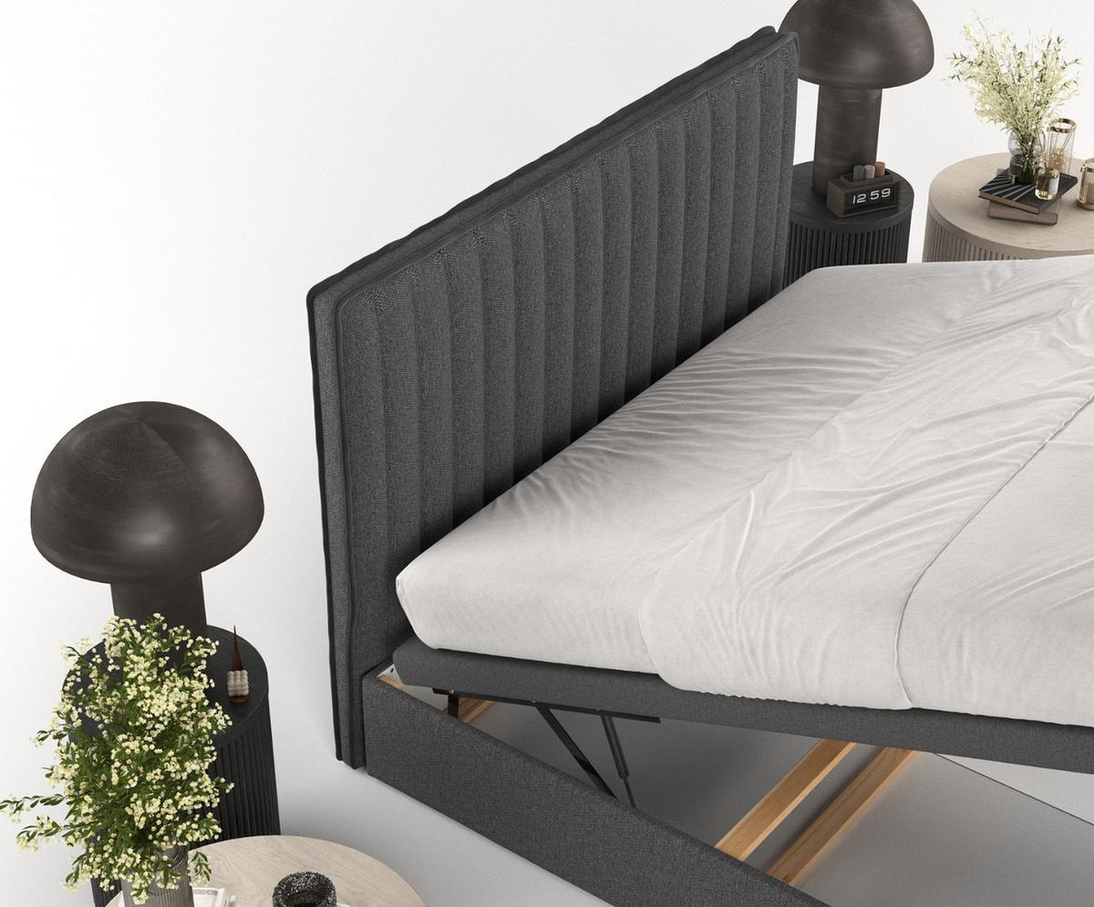 POLSTERBETT Keva mit Stauraum 140/200 cm Anthrazit im Megan Stoff - Anthrazit/Schwarz, Holz/Holzwerkstoff (140/200cm) - AltaBeds