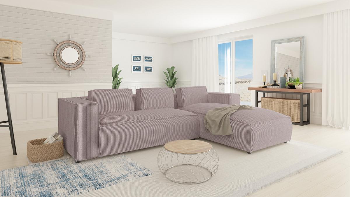 ECKSOFA Nova Puderrosa Cord, Ottomane rechts - Pink/Schwarz, Holz/Kunststoff (262/176cm) - S-Style