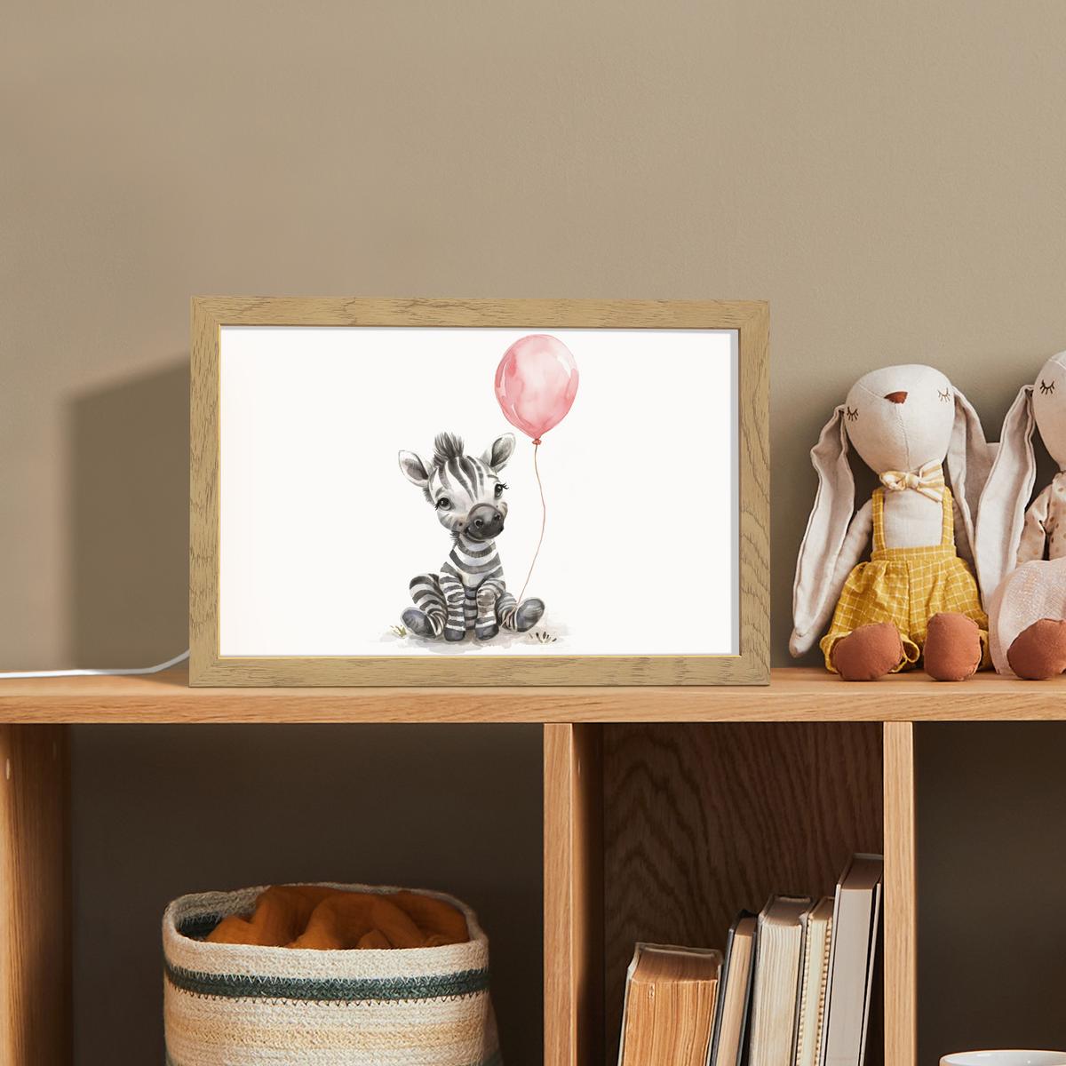NACHTTISCHLAMPE Zebra - Baby - Tiere - Rosa Luftballon 30x20 cm - Weiß, Holzwerkstoff (8/30/20cm) - OnlyWow