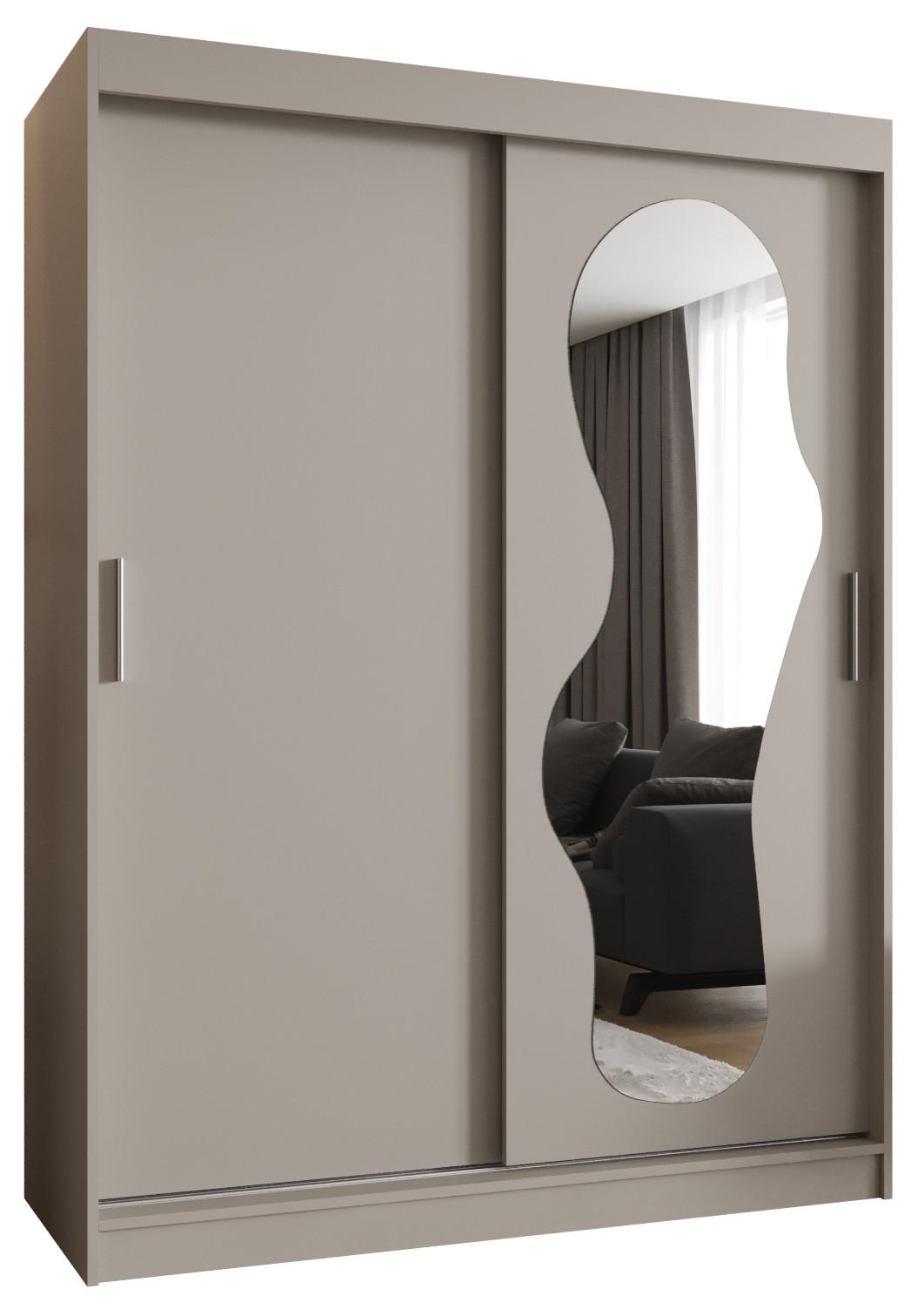 SCHIEBETÜRENSCHRANK mit Spiegel ULTRA 200/150/62 2-türig - Kaschmir/Silberfarben, Holz (150/200/62cm) - MÖBEL KRYSPOL
