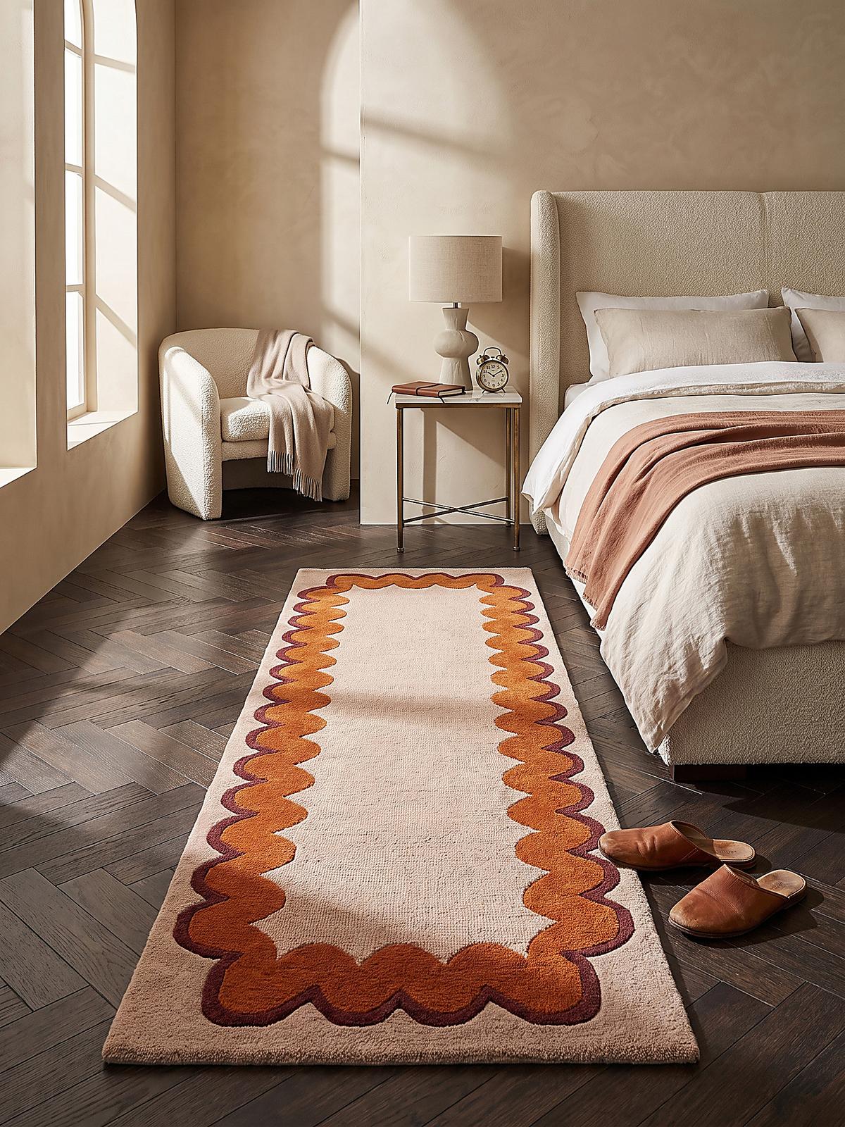 TEPPICHLÄUFER handgetuftet WAVENEY, Zickzack-Wellenbordüre, Orange, 80 x 230 cm - Orange, Textil (80/230cm) - KADIMA DESIGN