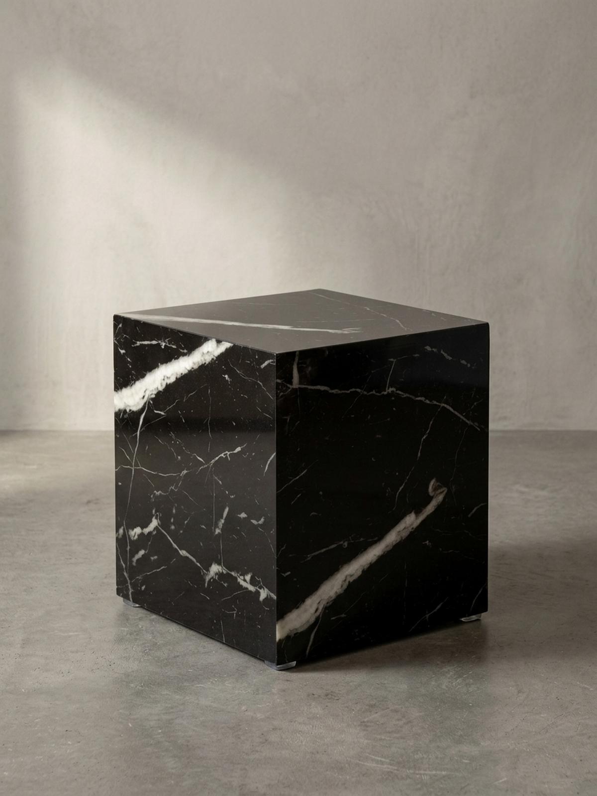 COUCHTISCH MONOBLOC in Hochglanz mit Marmor-Optik, Würfelform, Schwarz 40x40x45 cm - Schwarz, Holzwerkstoff (40/40/45cm) - KADIMA DESIGN