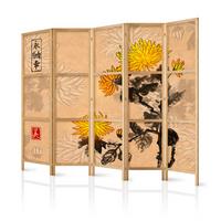 PARAVENT Japanischer 5-tlg 225x172 cm Aquarell Chrysanthemen - Multicolor, Holz/Textil (225/172/3cm) - Muralo