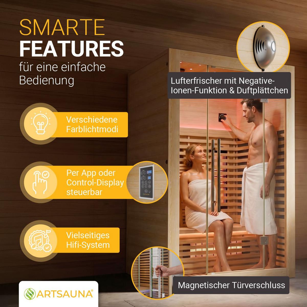 INFRAROTKABINE Trondheim120 natur mit Dual-Technologie & Hemlockholz - Naturfarben, Holz (105/190/120cm) - Artsauna