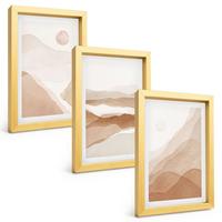 BILDER SET 3er Set - 20x30 cm Goldrahmen - Abstrakte braune Landschaften - Goldfarben, Kunststoff (20/30cm) - TULUP