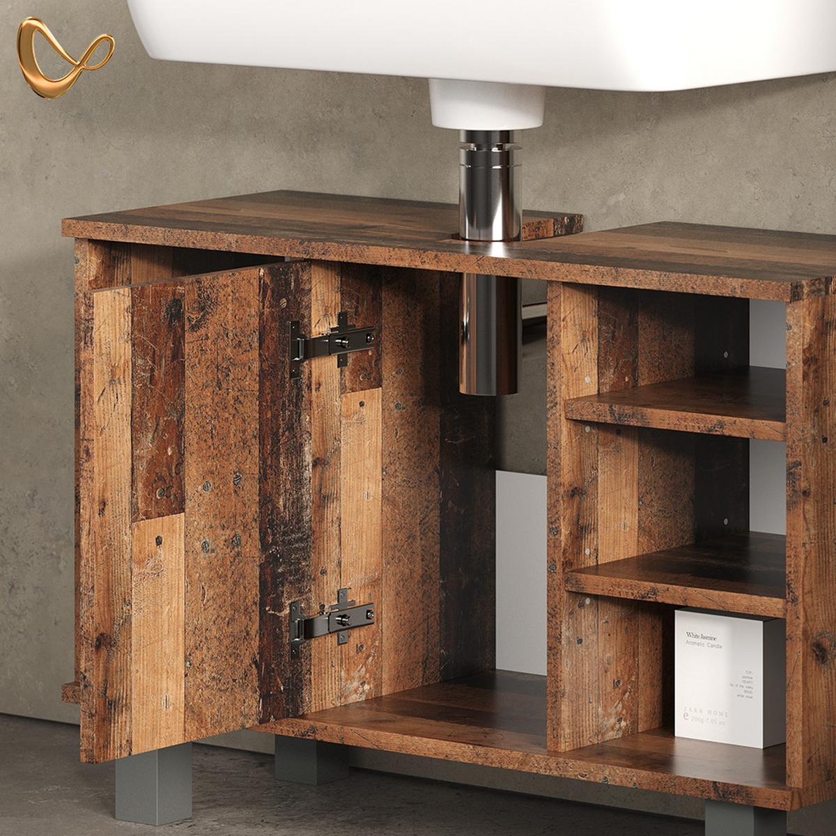 WASCHBECKENUNTERSCHRANK Fucino Antikholz 80 x 54 cm - Alteiche, Holzwerkstoff (80/54/32cm) - Livinity®