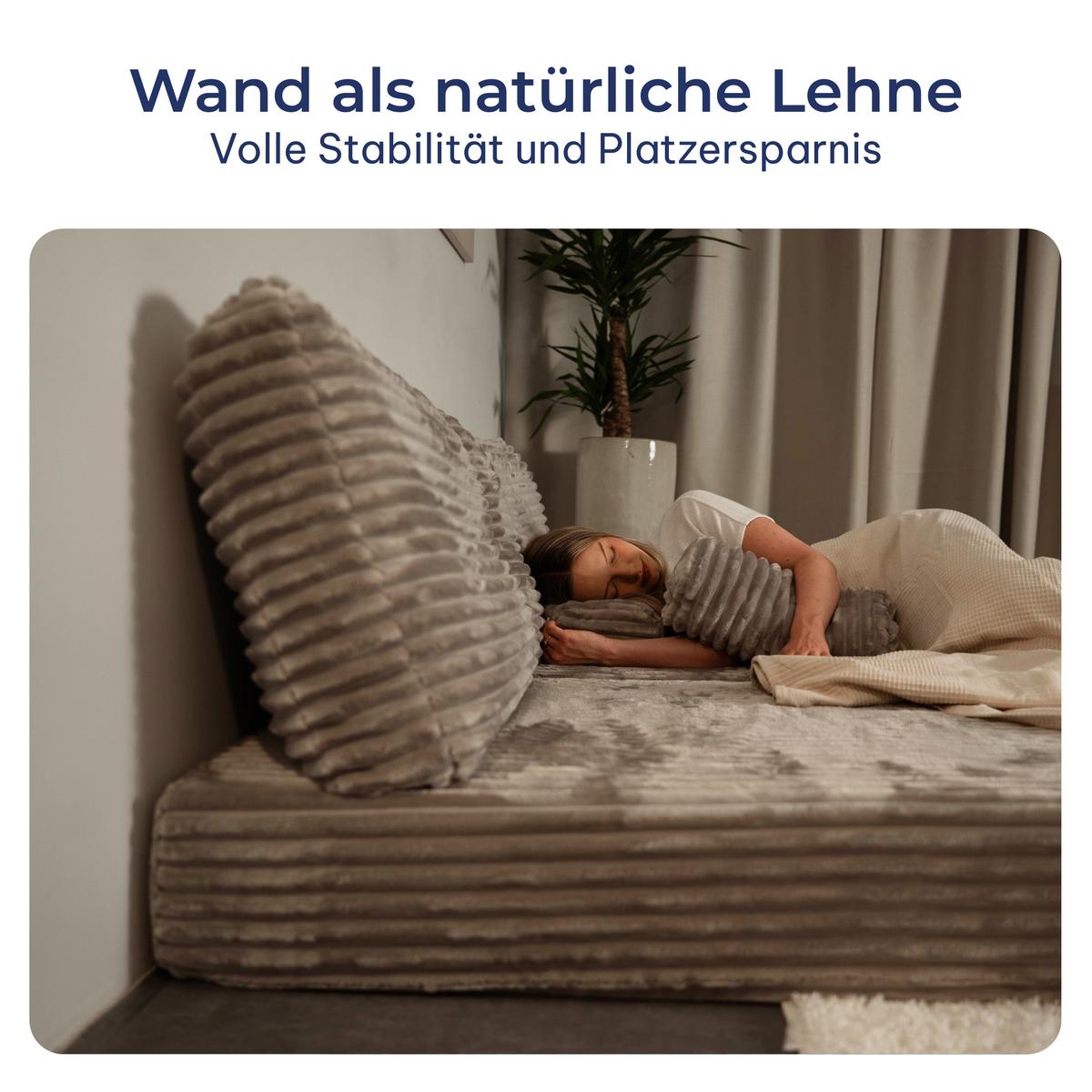 ECKSOFA ANKO modulares Boneless Sofa mit Schlaffunktion Creme Cordstoff - Creme, Textil (270/160cm) - MASSENO