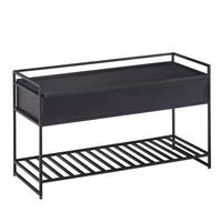 SITZBANK Massivholz Metall Stauraum Schuhablage, Schwarz 90x38x52 cm - Schwarz, Holz/Metall (90/52/38cm) - KADIMA DESIGN