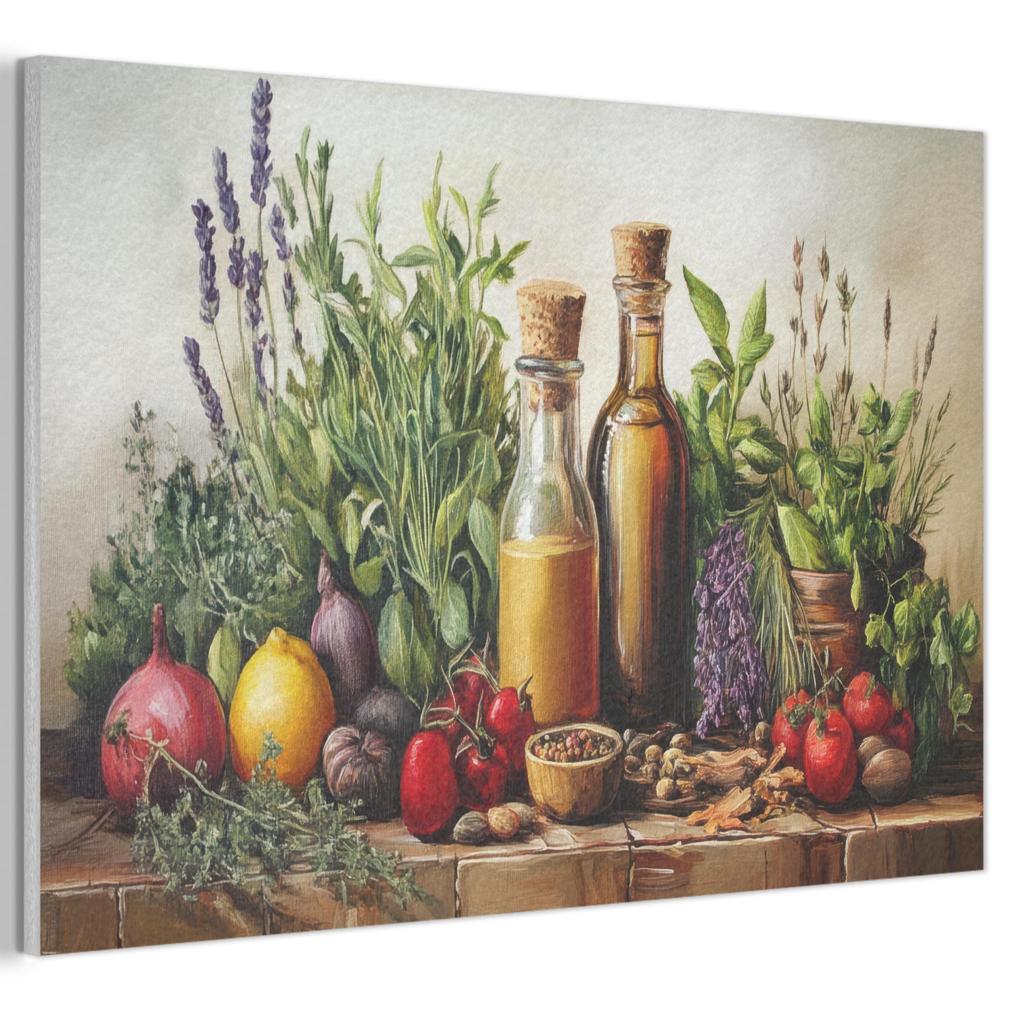AKUSTIKBILD Stilleben - Kräuter - Gewürze - Früchte - Farbenfroh Akustikpaneele 90x60 cm - Grün, Kunststoff (90/60/0.9cm) - MuchoWow