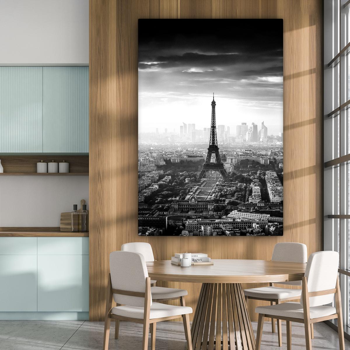 LEINWANDBILD Paris - Skyline - Eiffelturm - Stadt - Wolken Deko Groß 90x140 cm - Dunkelgrau, Textil (90/140cm) - MuchoWow