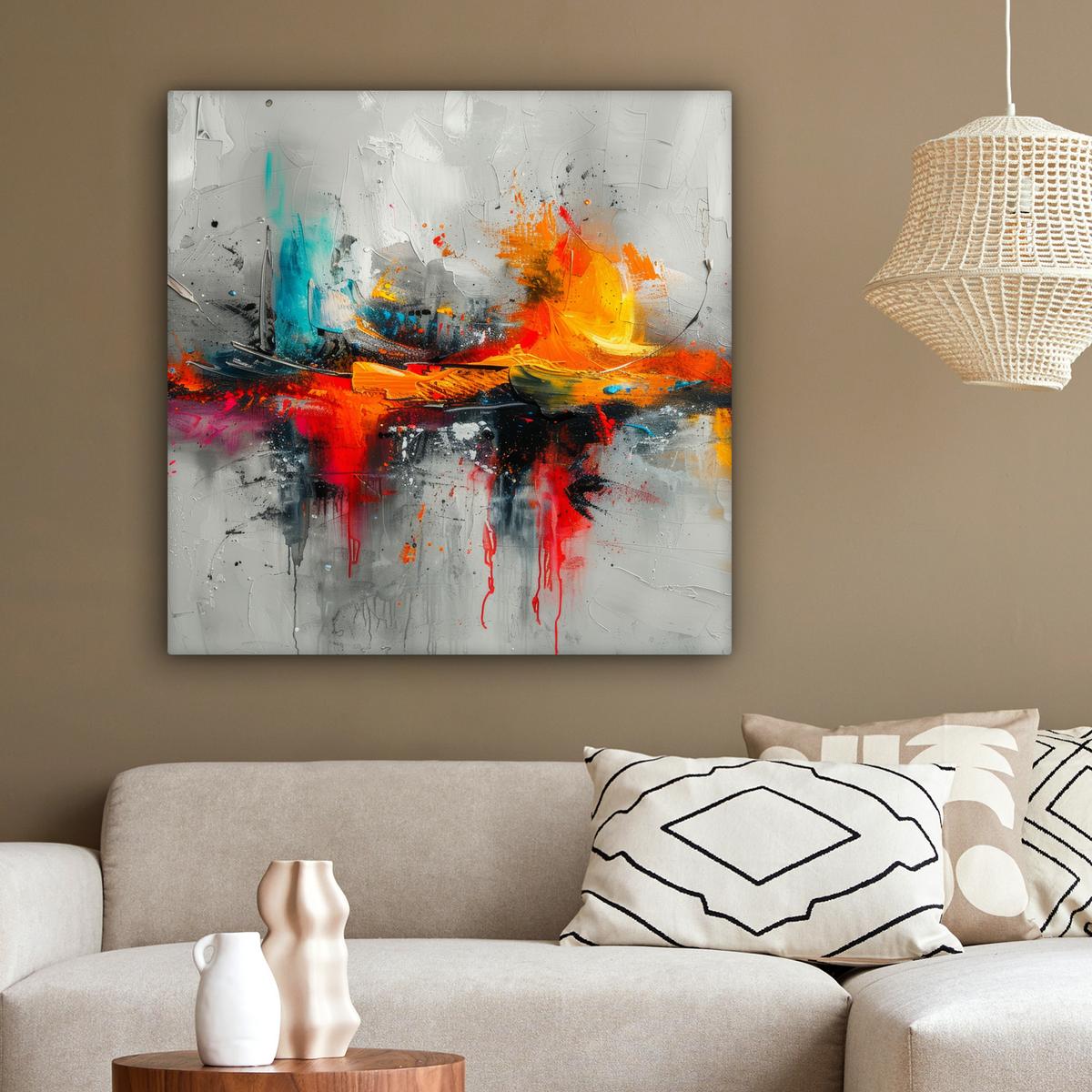 LEINWANDBILD Moderne Kunst - Orange - Grau - Abstrakt Deko Groß 90x90 cm - Hellgrau, Textil (90/90cm) - MuchoWow