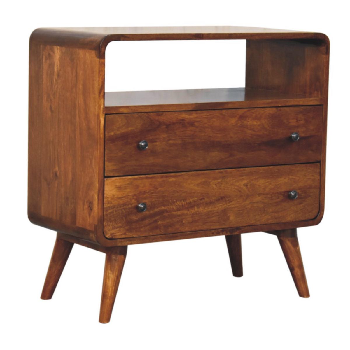 KONSOLE mit abgerundeten Kanten im nordischen Stil, Braun - Messingfarben/Braun, Mangoholz/Holz (70/70/35cm) - Artisan Furniture