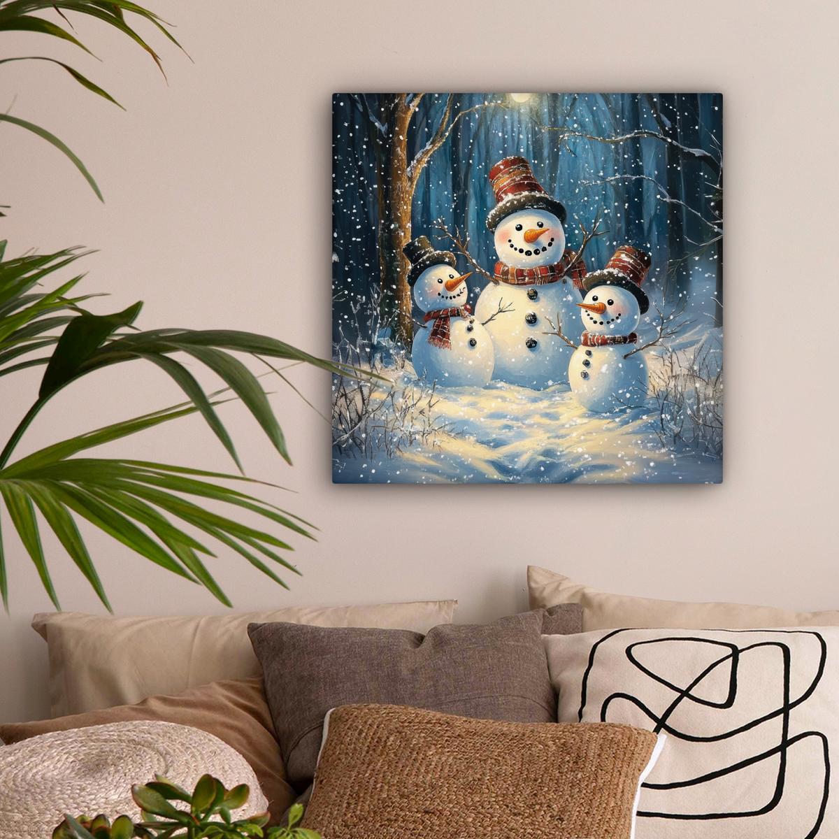 LEINWANDBILD Schneemann - Schnee - Winter - Wald Wandbild Wohnzimmer 50x50 cm - Hellblau, Textil (50/50cm) - MuchoWow