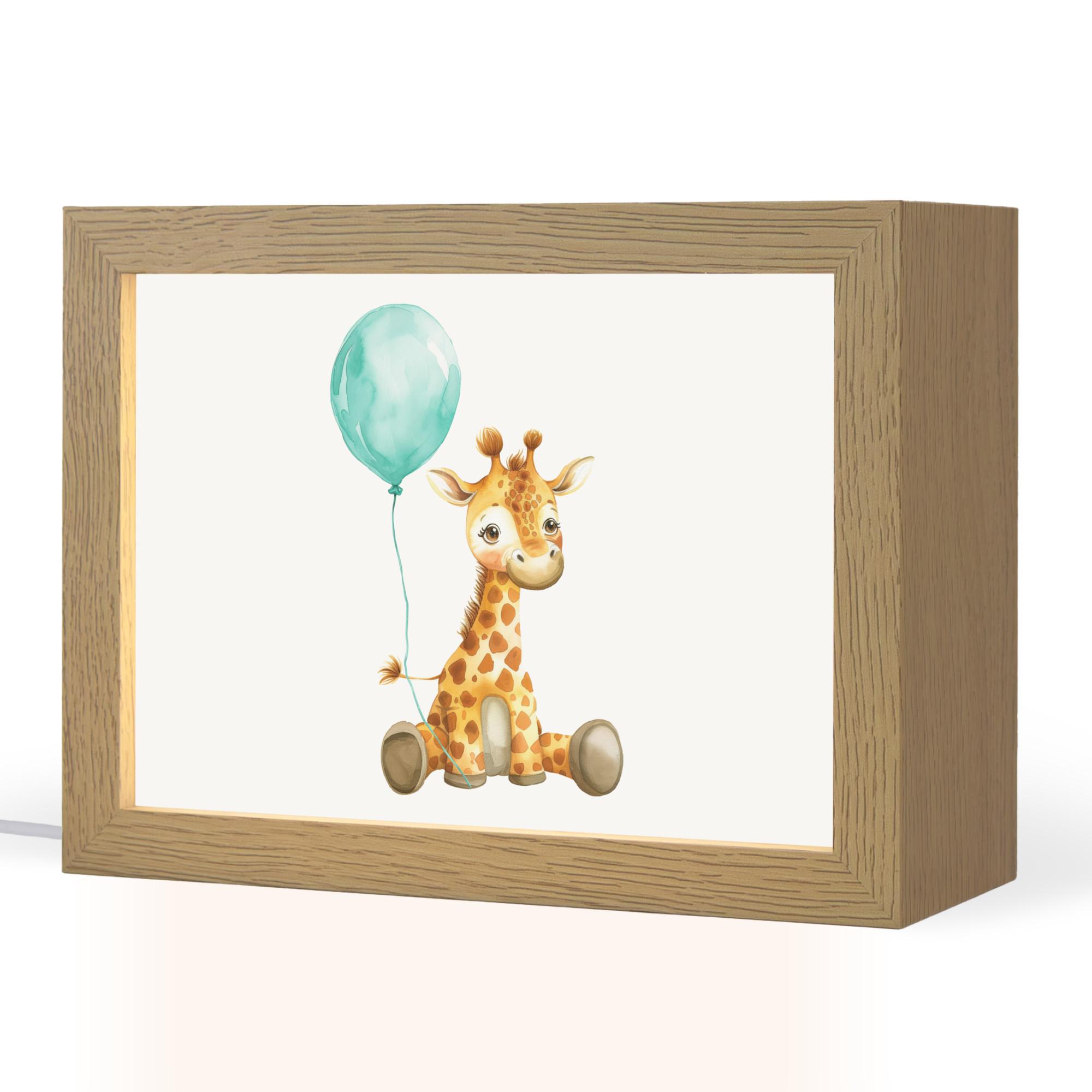 NACHTTISCHLAMPE Giraffe - Baby - Tiere - Blauer Ballon 20x15 cm - Weiß, Holzwerkstoff (8/20/15cm) - OnlyWow
