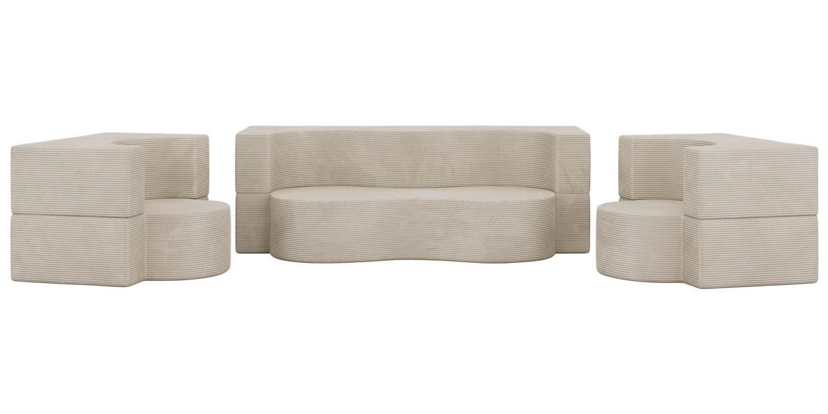 SITZGARNITUR SANOA 2+1+1 - Creme Cord - Creme, Textil (200/68/100cm) - MKS