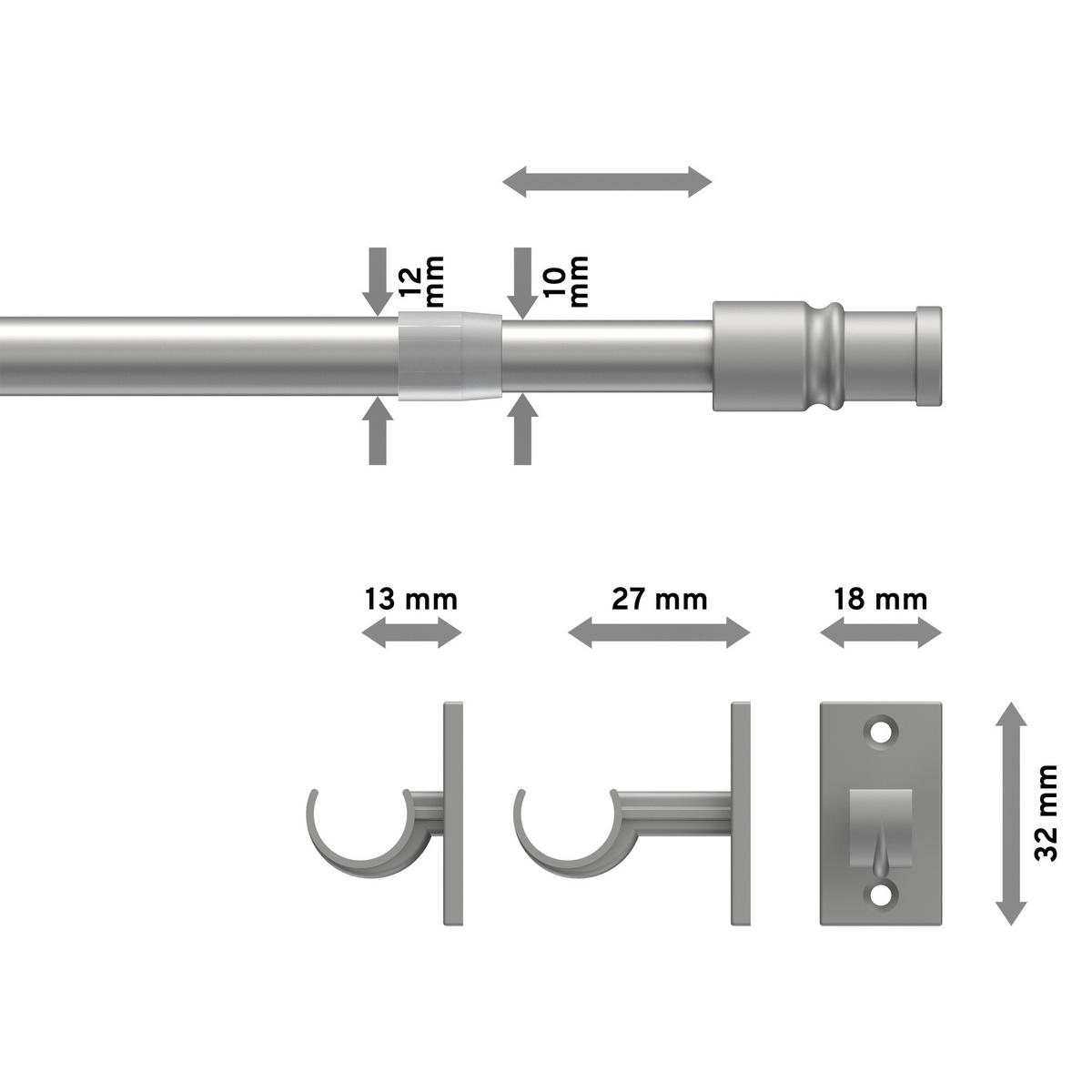 SCHEIBENSTANGE / CAFÉHAUSSTANGE Sora 55-85 cm, 12 / 10 mm Ø, Silbergrau - Alufarben, Kunststoff/Metall (3.5/3.2/85cm) - INTERDECO