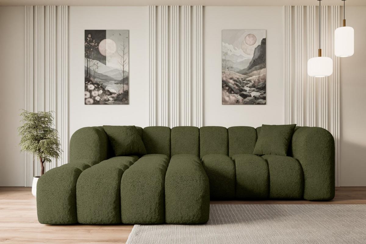 ECKSOFA Ottomane Links OLEA-L1 - 231x173x74 cm Grün - Platinfarben/Schwarz, Holzwerkstoff/Kunststoff (190/242cm) - ALTDECOR