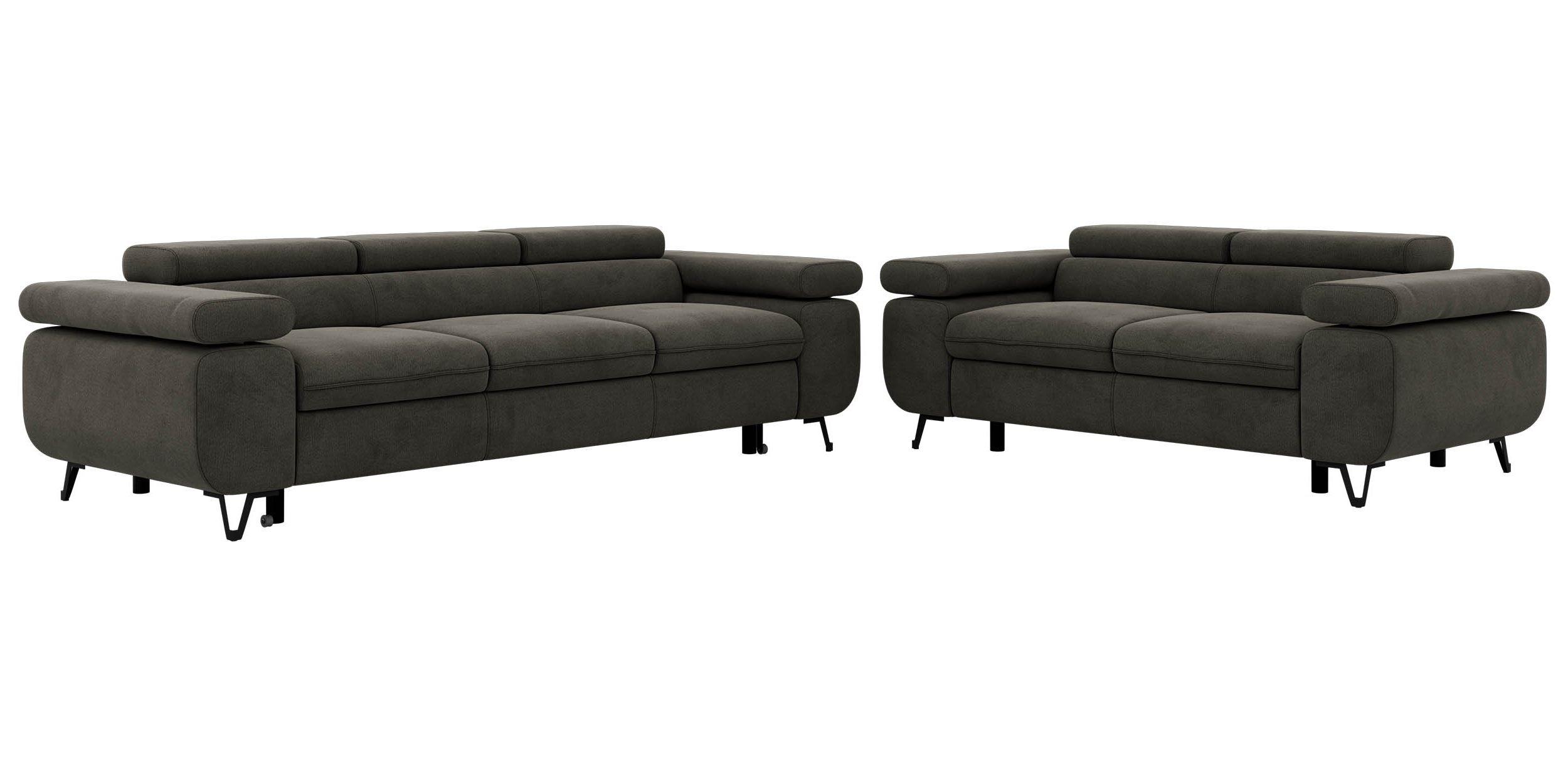 SITZGARNITUR PETERS 2+3 - Dunkelgrau Velvet - Dunkelgrau/Schwarz, Textil/Metall (262/76/99cm) - MKS