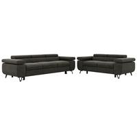 SITZGARNITUR PETERS 2+3 - Dunkelgrau Velvet - Dunkelgrau/Schwarz, Textil/Metall (262/76/99cm) - MKS