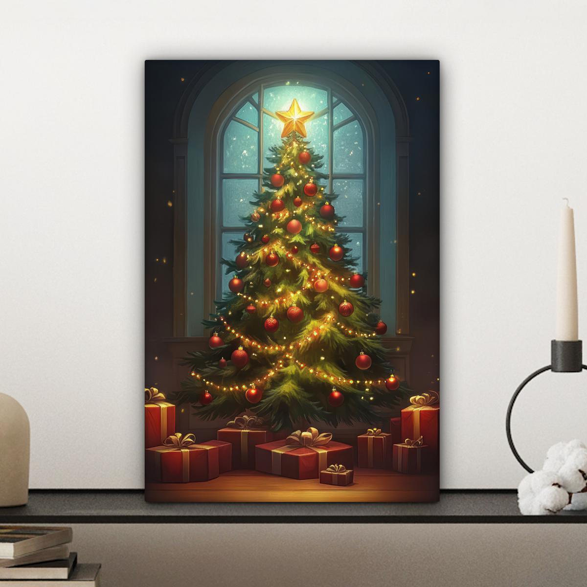 LEINWANDBILD Weihnachtsbaum - Geschenk - Winter Deko Wohnzimmer 20x30 cm - Grün, Textil (20/30cm) - MuchoWow