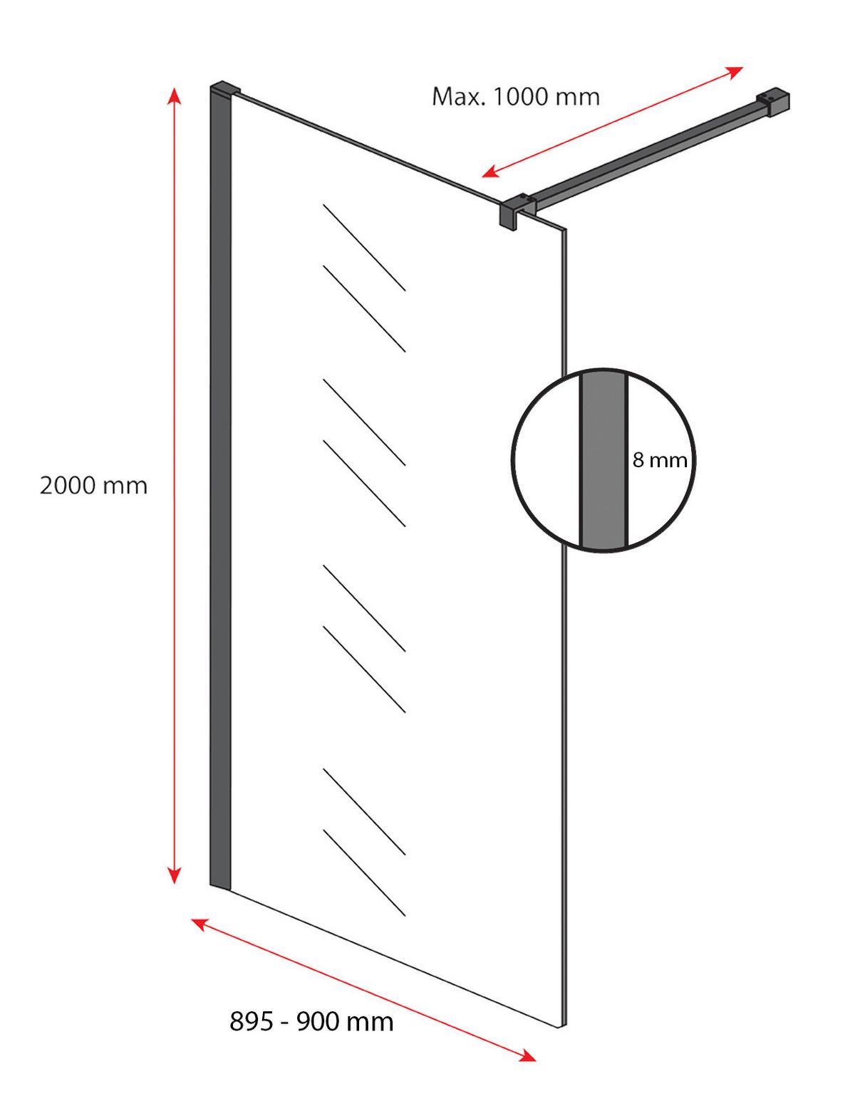 DUSCHWAND Rizani - 90 x 200 cm - Schwarz - Walk-In Duschabtrennung aus Rauchglas - Anthrazit/Schwarz, Glas (90/200cm) - Badplaats