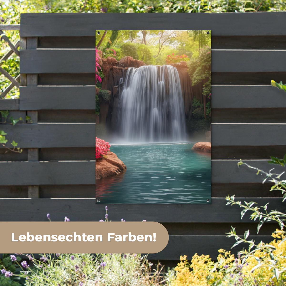 GARTENPOSTER Wasserfall - Natur - Pflanzen - Dschungel - Wasser Outdoor Bilder 80x120 cm - Grün, Kunststoff (80/120/0.2cm) - OnlyWow