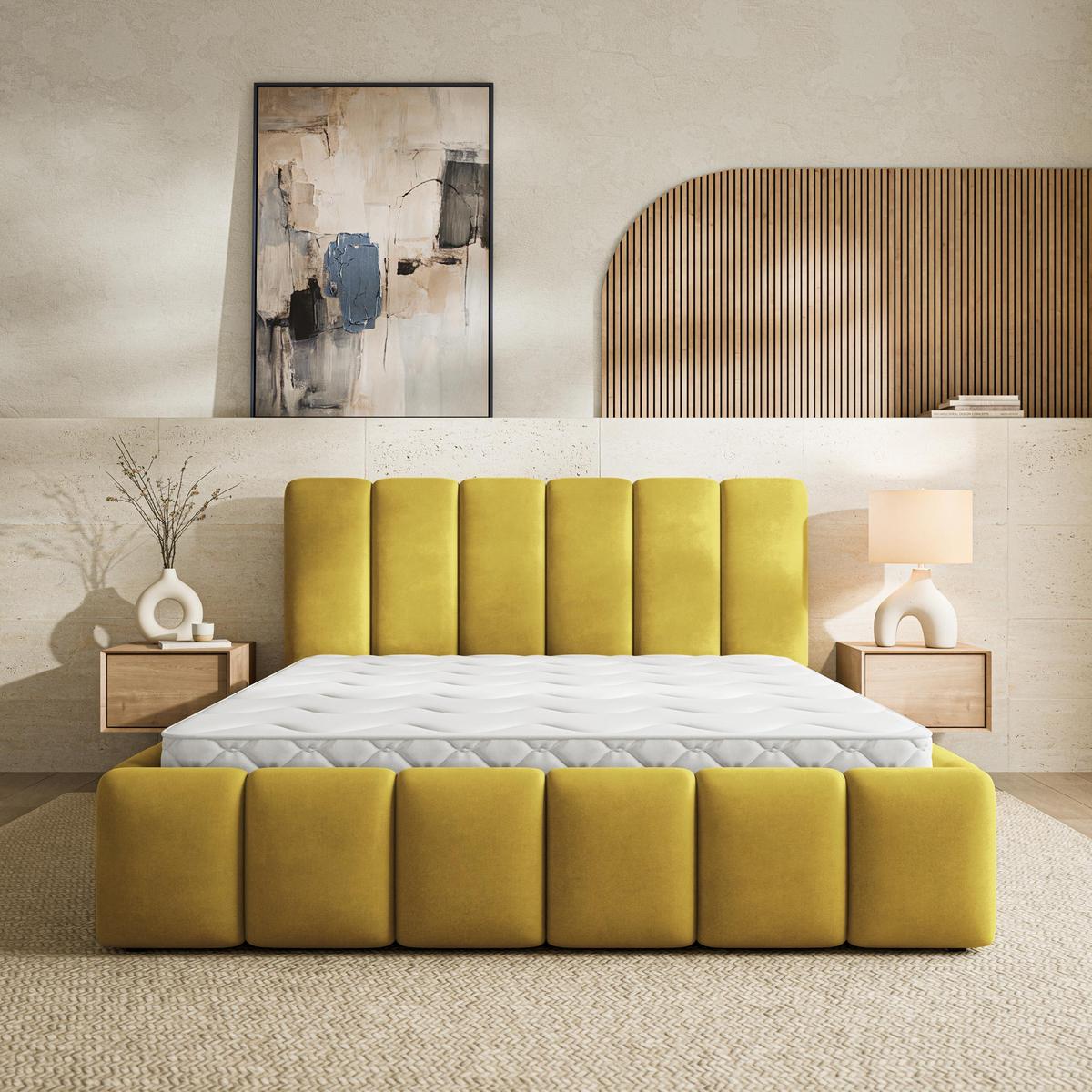 POLSTERBETT RANIS 140x200 cm mit Bettkästen - Gelb - Gelb, Holz/Textil (140/200cm) - MASSENO