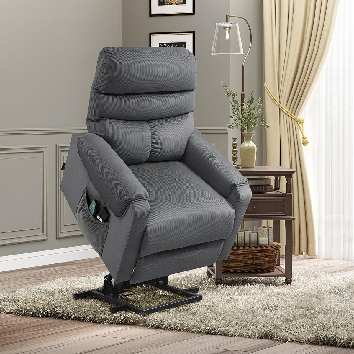 FERNSEHSESSEL Sessel mit Aufstehhilfe mit Massagefunktion Heizung Dunkelgrau - Dunkelgrau/Schwarz, Textil/Metall (93/110/83cm) - HOMCOM
