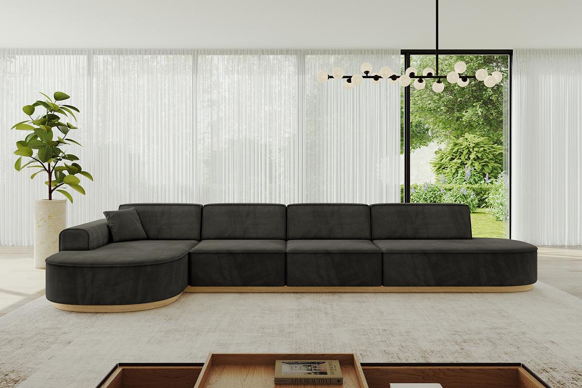 ECKSOFA Ottomane Links MARI-L3-v2 - 413x171x83 cm Schwarz Velours - Schwarz, Holzwerkstoff/Textil (413/171cm) - ALTDECOR