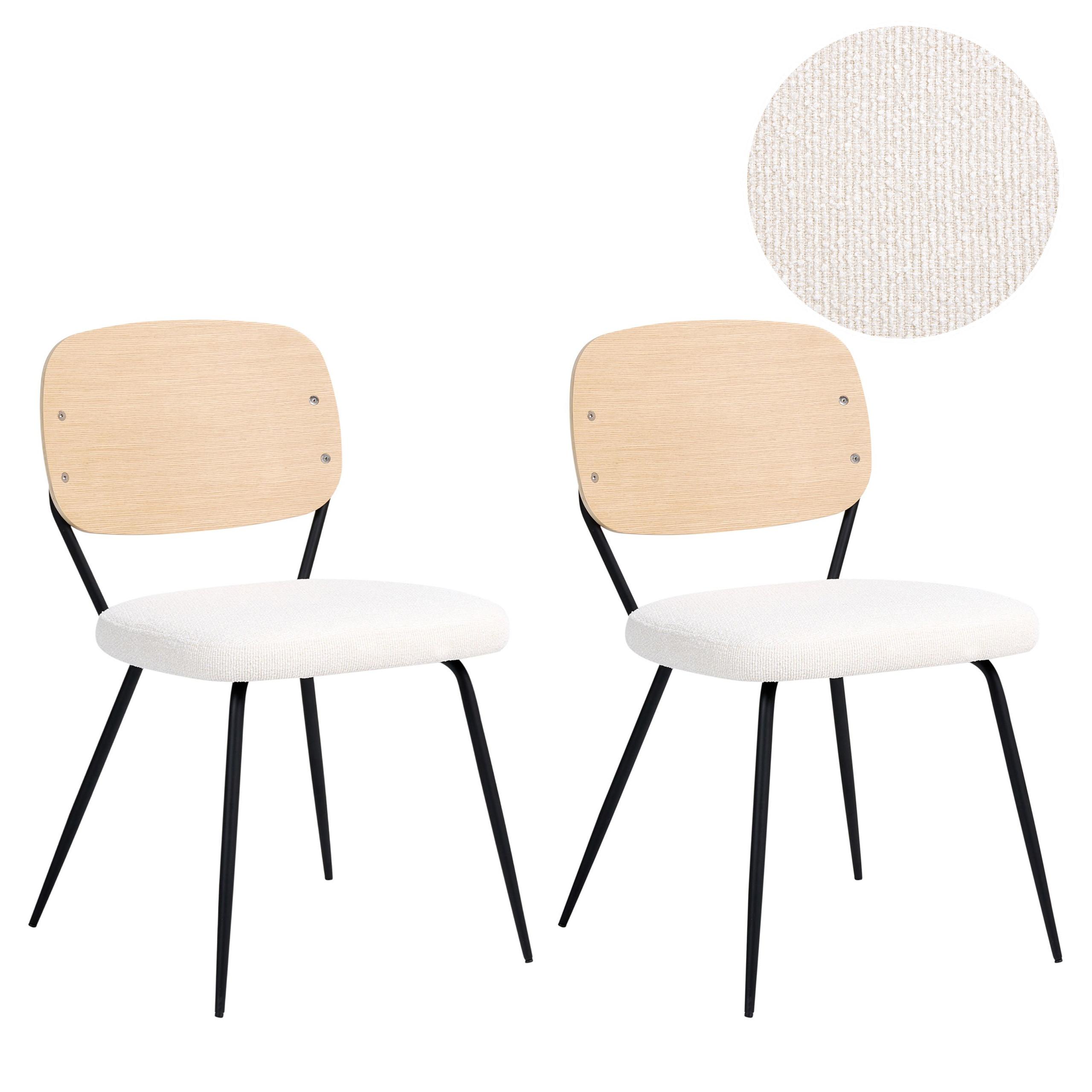 ESSZIMMERSTUHL 2er Set Bouclé Cremeweiß Eileen - Creme, Textil (45/80/57cm) - Beliani