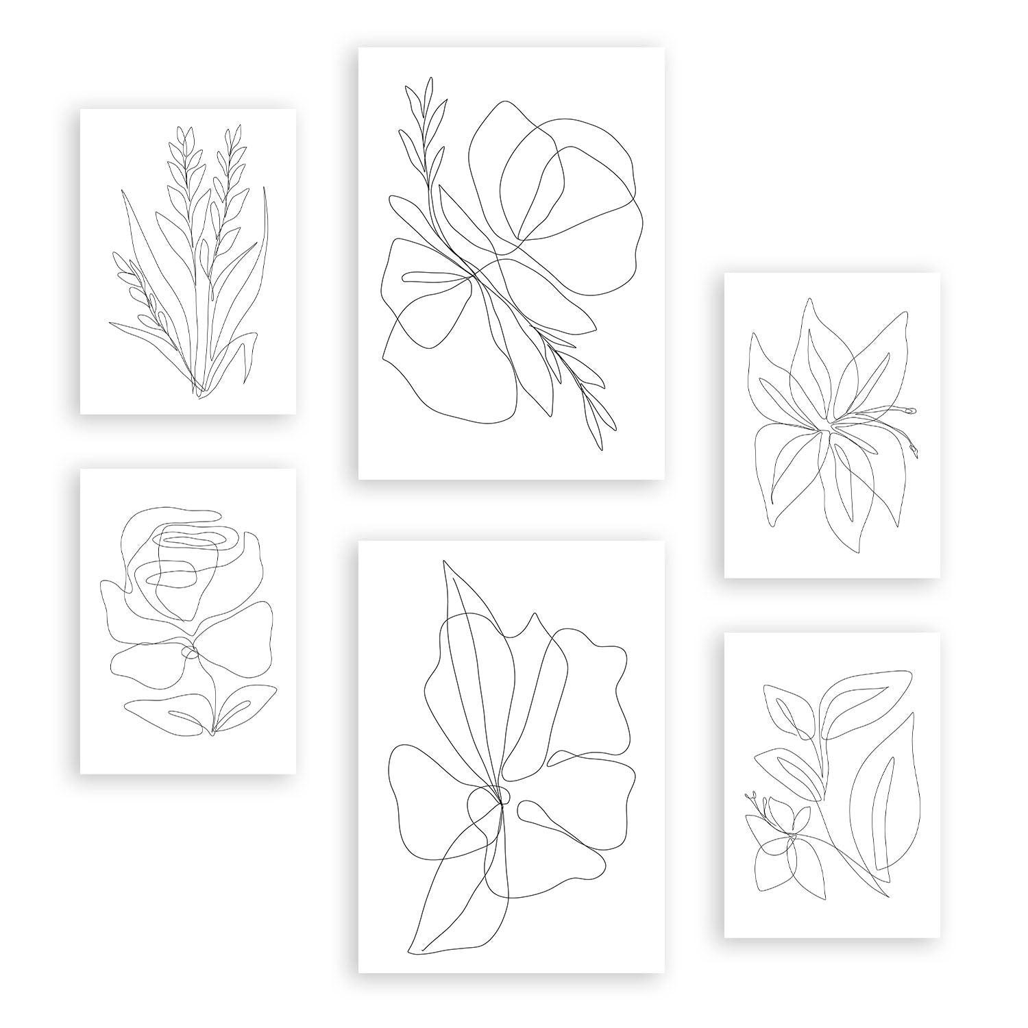 POSTER Set Mit 6 Blütenrahmen 1 In Blume Zusammenfassung Ästhetische Dekorative Gemälde Für Ihr Wohnzimmer, Schlafzimmer, Zuhause A3 & A4 Rahmenlos - Klar, Papier (29/3cm) - Nacnic