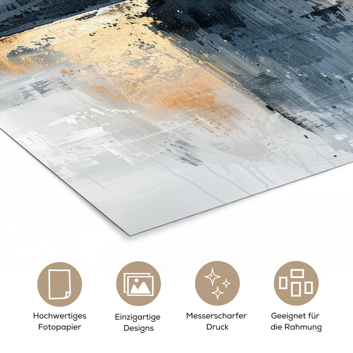 POSTER Kunst - Grau - Gold - Abstrakt Wandbilder 30x40 cm - Dunkelgrau, Papier (30/40/0.1cm) - MuchoWow