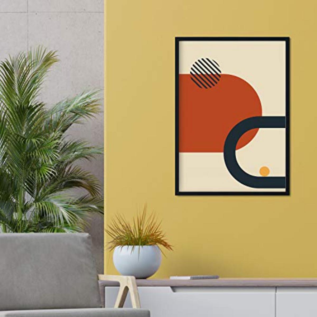 POSTER Set mit 4 Senf, mit farbigen Motiven abstrakten Konstruktivismus A4 Schwarzer Rahmen - Schwarz, Papier (29.7/3cm) - Nacnic
