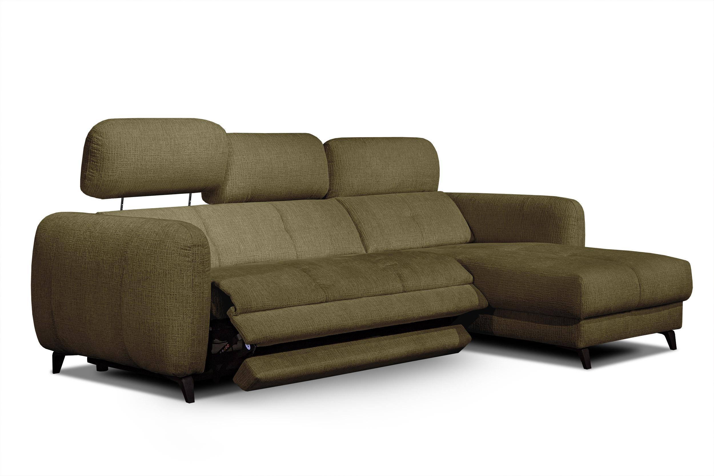 ECKSOFA SVEN 3-Sitzer, 1 Relax XL, verstellbare Kopfstützen, olivgrün - Schwarz/Olivgrün, Holzwerkstoff/Textil (256/163cm) - Wozimo