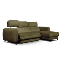 ECKSOFA SVEN 3-Sitzer, 1 Relax XL, verstellbare Kopfstützen, olivgrün - Schwarz/Olivgrün, Holzwerkstoff/Textil (256/163cm) - Wozimo