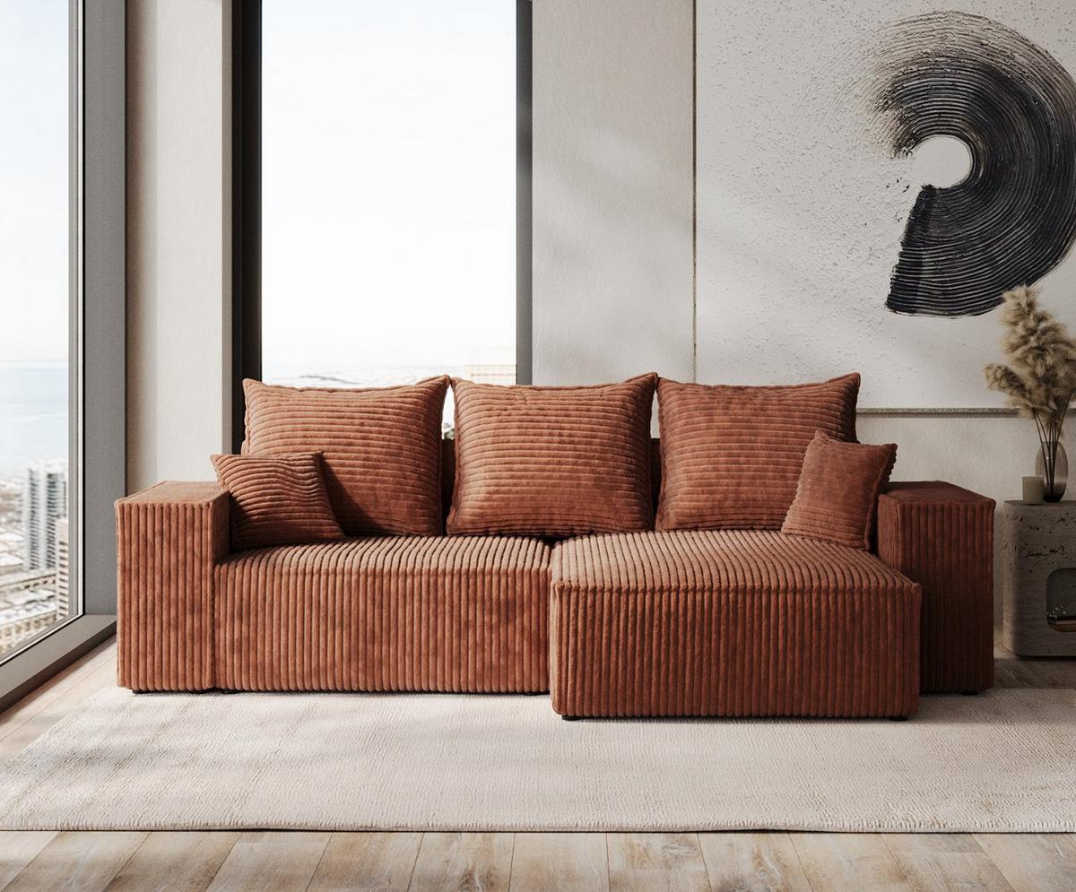 ECKSOFA SENSO mit Schlaffunktion Kupfer im Tilia Stoff - Schwarz/Kupferfarben, Holz/Holzwerkstoff (255/148cm) - AltaBeds