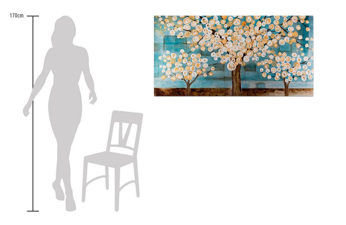 ÖLGEMÄLDE 140/70 cm - Petrol/Braun, Holz/Textil (140/70cm) - KUNSTLOFT
